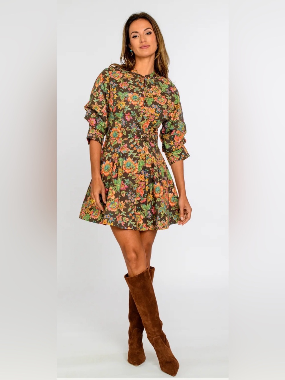 Elizabeth and James The Label Brown Floral Mini Dress Size Large